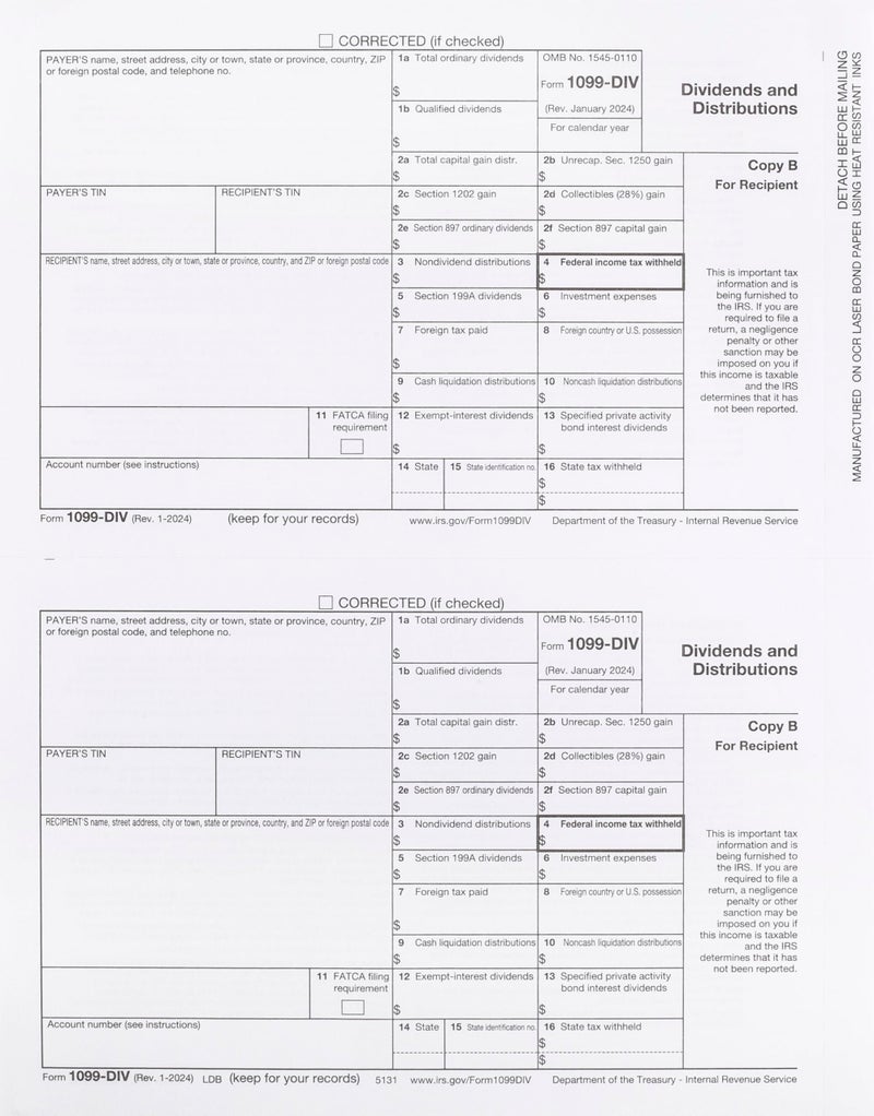 Dutymark 1099 DIV Income Tax Forms 2025 Set and 1096 - Kit for 10 Vendors 4-Part, Complete Laser Forms with Self-Seal Envelopes in Value Pack | 1099-DIV Income 2025 - Image 3